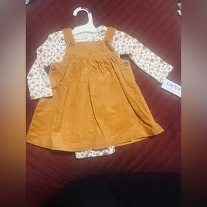 Carter's Mustard Corduroy Pinafore Dress with Floral Bodysuit